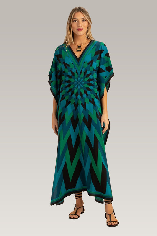 Resort Wear Green Kaftan Dress