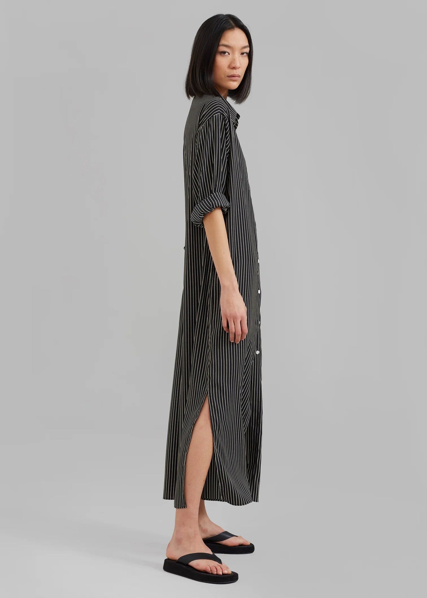 Pinstripe Power | Black Shirt Dress