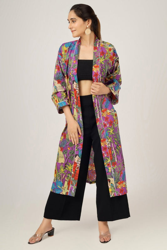 Purple Frida | 100% Cotton Kimono With Pockets