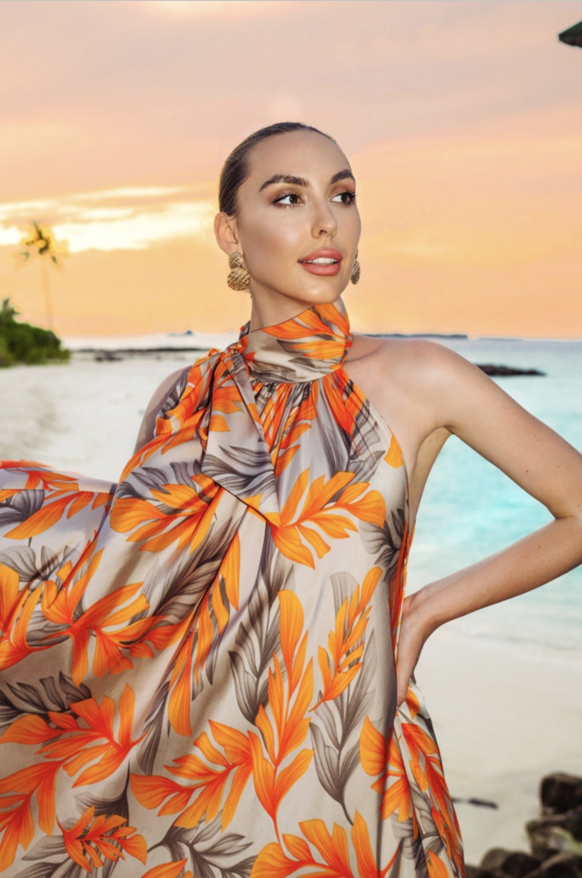Summer Solstice | Orange Halter Neck Dress