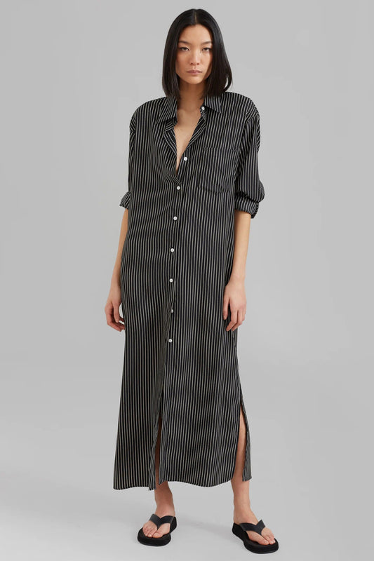Pinstripe Power | Black Shirt Dress