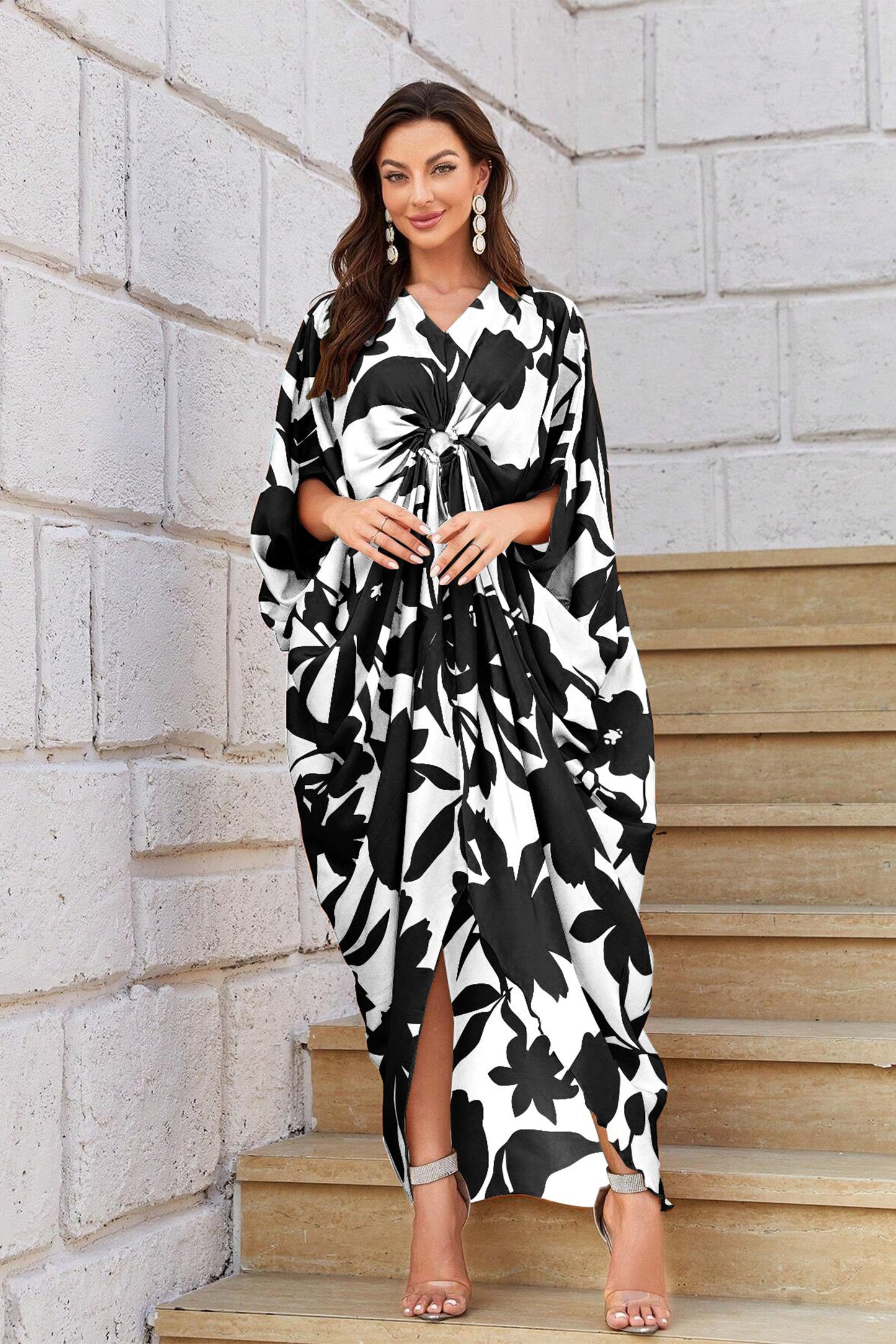 Knotty Nice | Black Floral Kaftan Dress