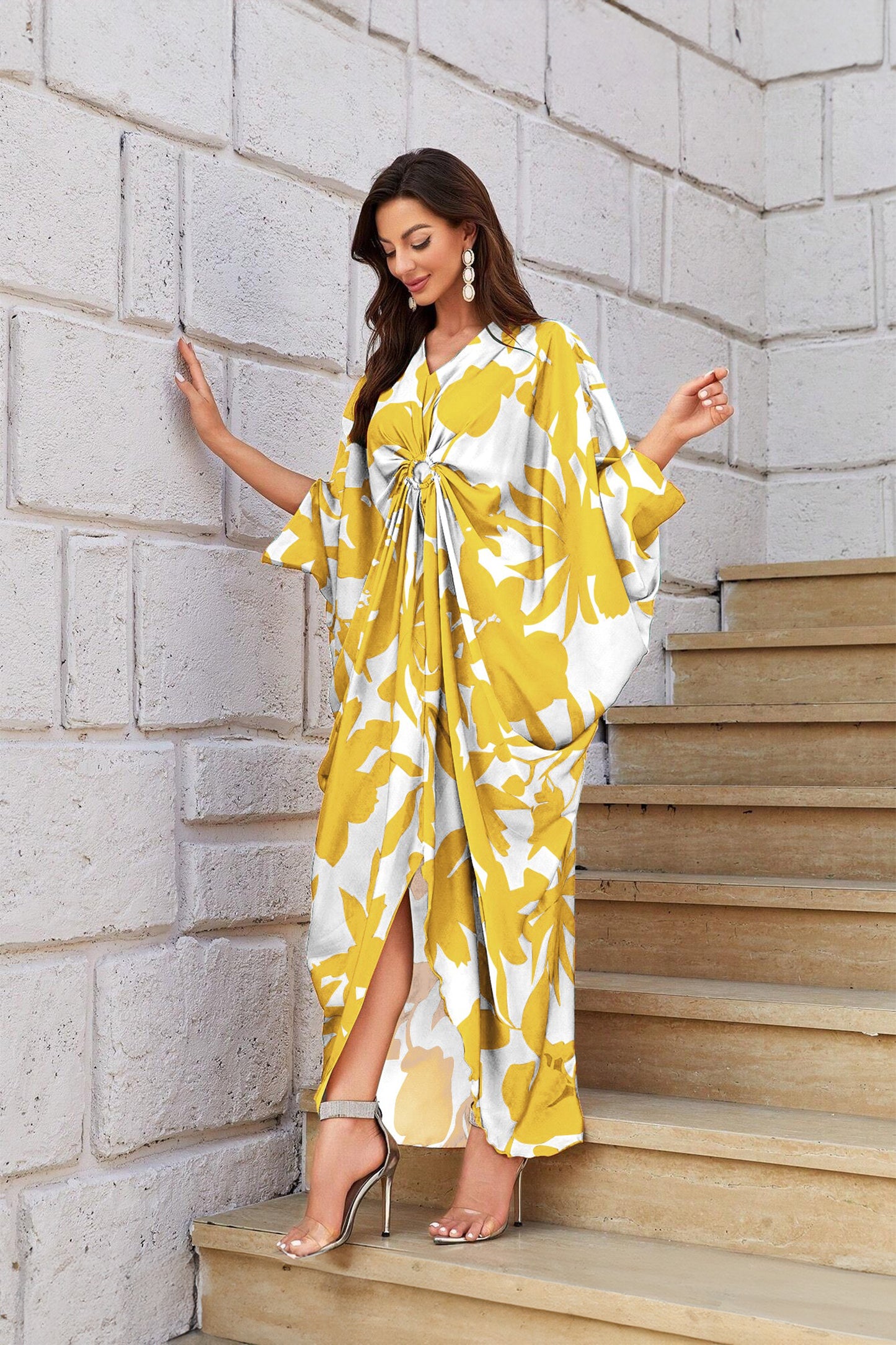 Knotty Nice | Yellow Floral Kaftan Dress