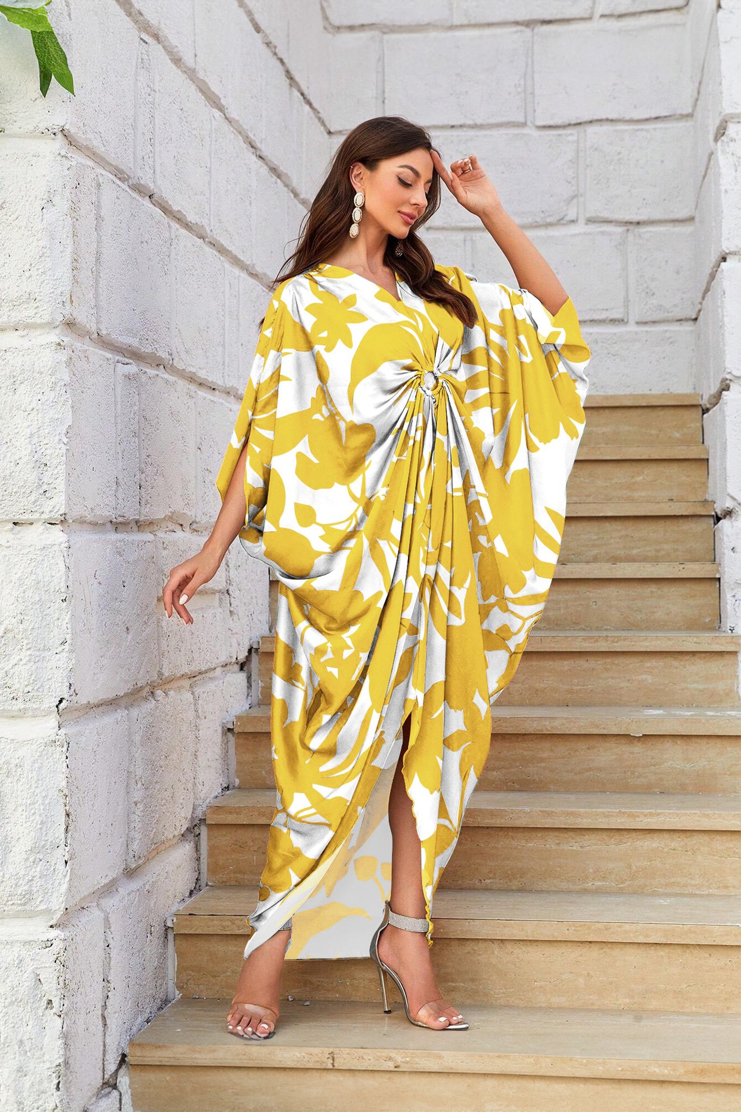 Knotty Nice | Yellow Floral Kaftan Dress
