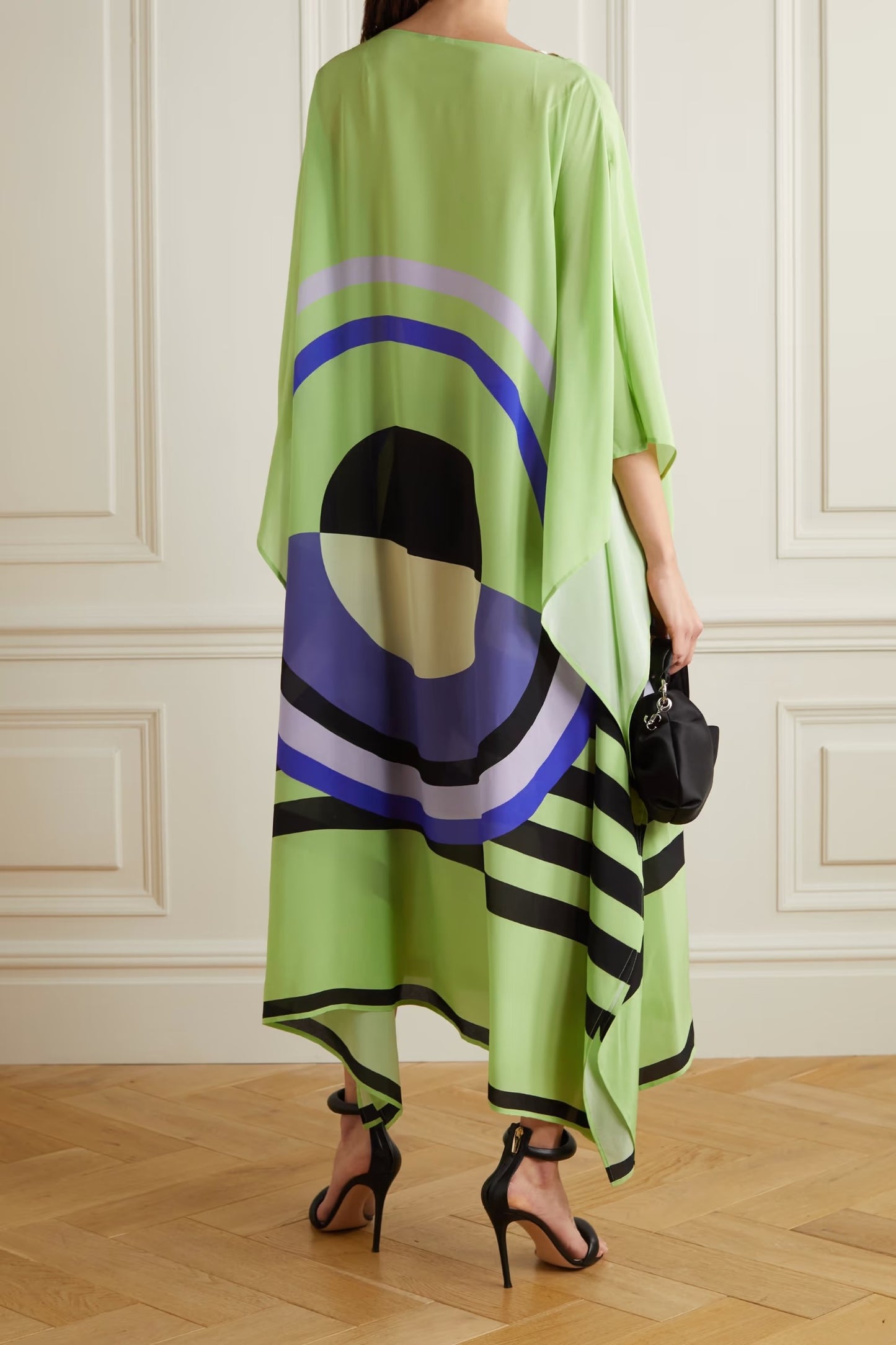 Earthen Threads Party Wear Beach Kaftan Kimono Crepe Dress-J5694